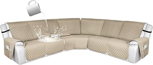 Miniatura 84 de HDCAXKJ 100% Fundas impermeables para sofá seccional reclinable en forma de L, funda de sofá reclinable acolchada lavable, fundas de esquina para