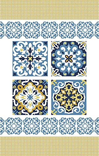 Jogo de 6 unidades - pano de copa atoalhado sintra – azul portugu s e amarelo - lepper