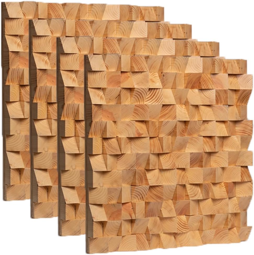 Timber Acoustics® BlockFuser Diffuser, Sound Diffusion, Noise Reduction and Acoustic Room Treatment (Set of 4) (2'x2', Wooden)