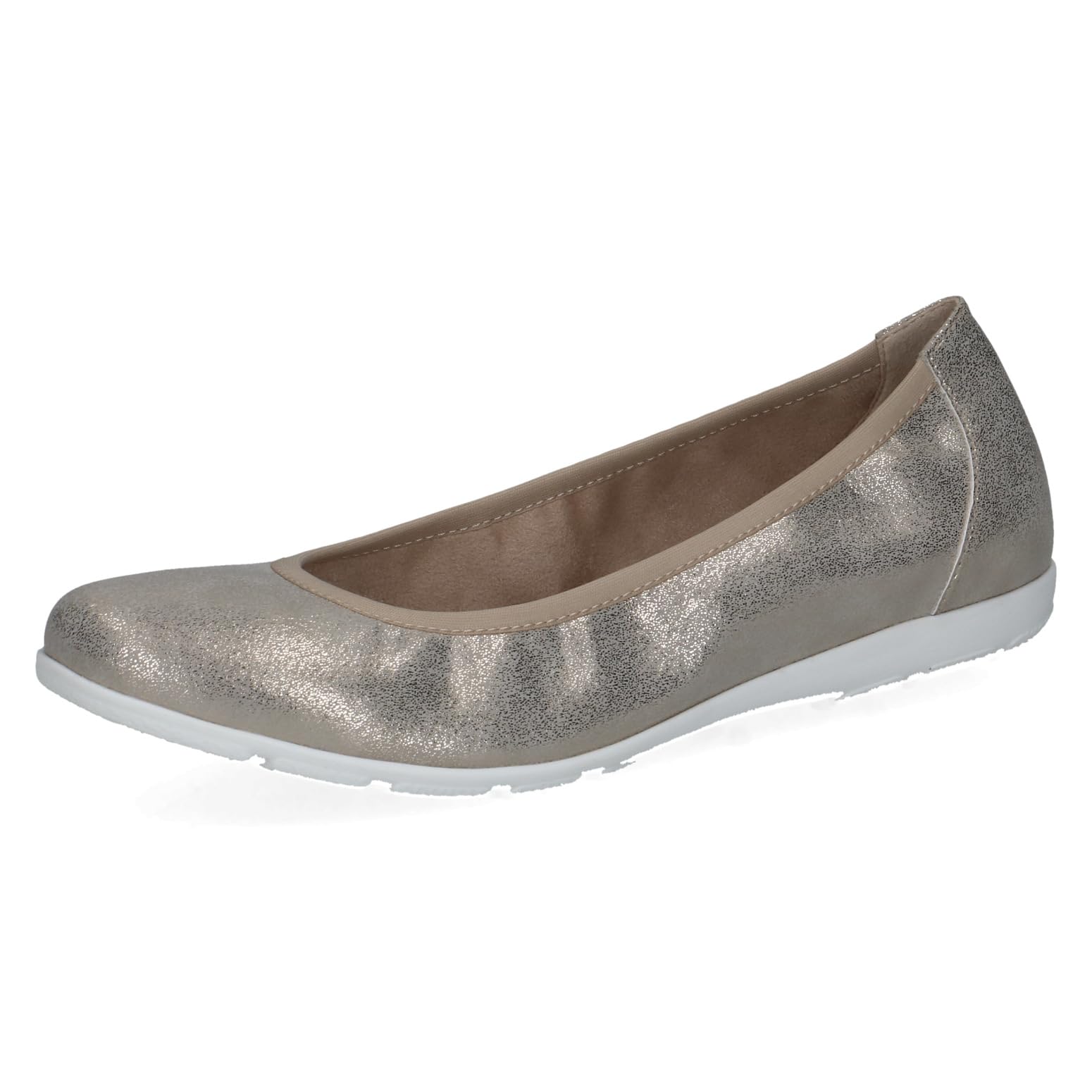 CAPRICE Women's Ballet Flats Round Toe Elegant, Beige (Taupe Metallic), 3.5 UK