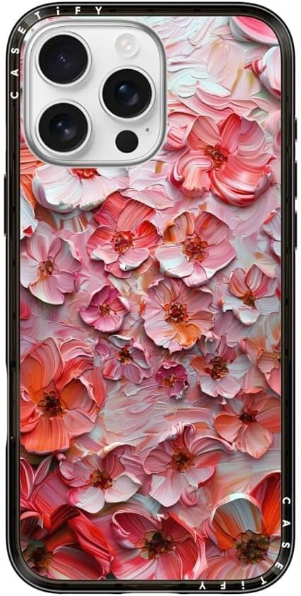 CASETiFY Compact iPhone 16 Pro Max Case [Slim and Sleek/Compatible with Magsafe / 4 ft. 2X Military Grade Drop Protection] - Barcelona Flower Rose Garden - Clear Black