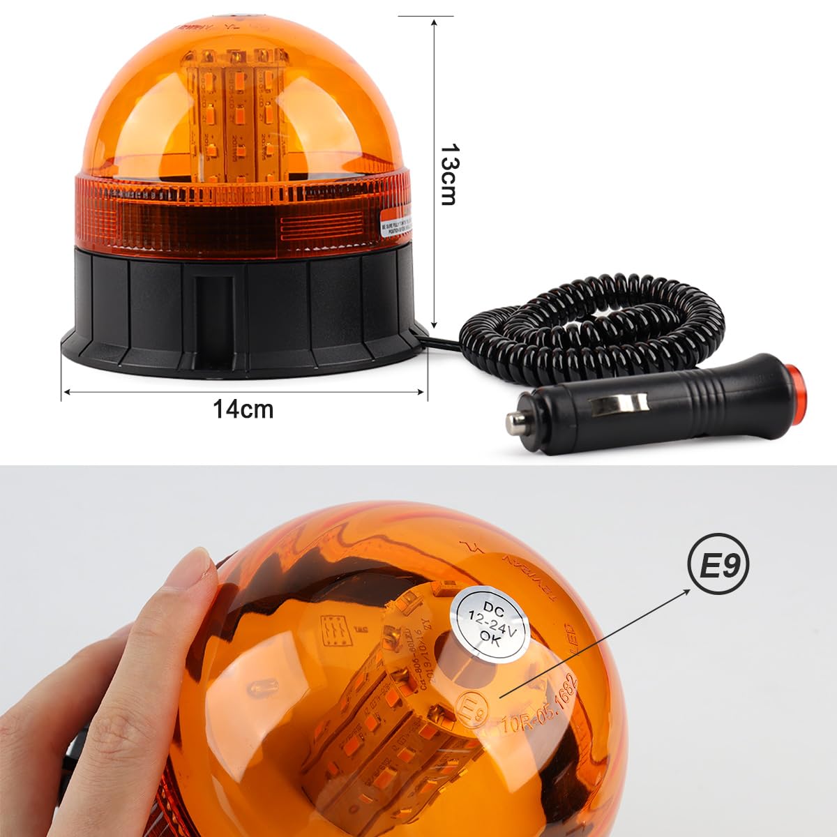 40 LED Rotativo Tractor Led Iman 12V 24V Pirulos Led Rotativo Tractor Luz de Emergencia Ámbar con Magnética 7 Modos, Luz Rotativa con Cable para Vehículos Agrícolas (Con base magnética)