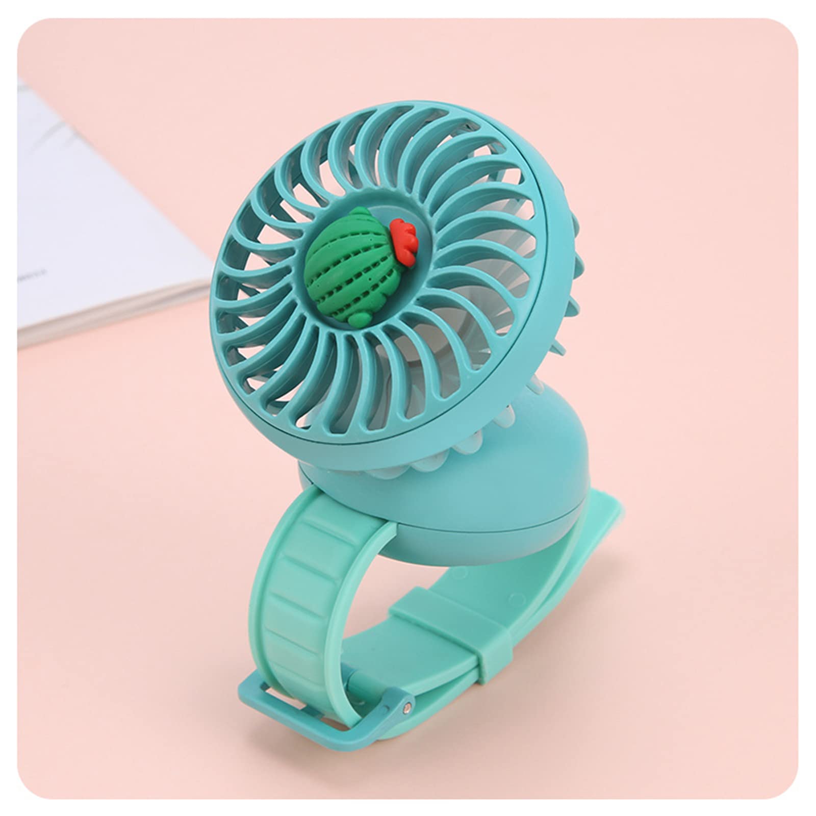 POSICHE Mini Fan Watch Fan Personal Fan Usb Rechargeable Handheld Fan Portable Fan Pocket Fan, Student Watch Fan Mini Compact Fan Cartoon Hand-Held Wristband Electric Fan Children Gift Fan (Green)