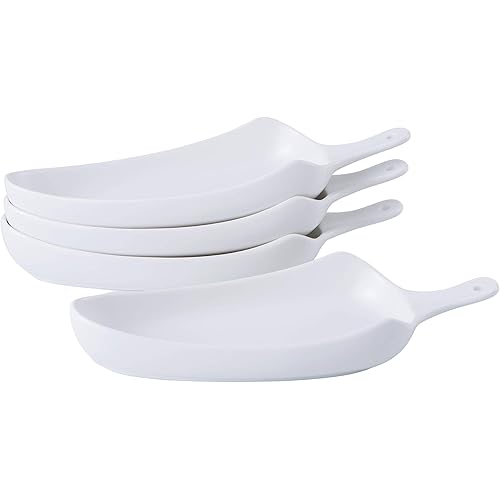 Dinner Plates Plate Set Of 4 Ceramic Matte Glaze Baking Dish 11" dinner plates, Oven Safe Roasting Lasagna Pan with Handle Triangle Dish, White