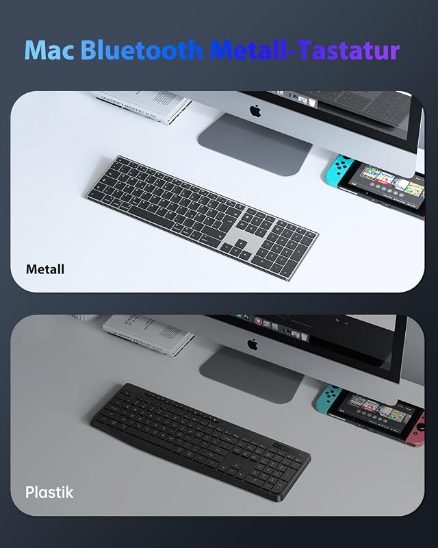 OMOTON Alumínium Bluetooth Billentyűzet Vezeték Nélküli Mac Kompatibilis Ergonomikus