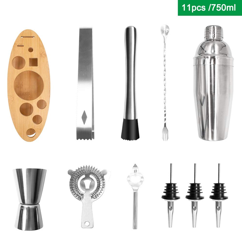 Sepkus Juego de coctelera de Acero Inoxidable de 11 Piezas, Kit de Herramientas para Camarero, Base en Forma de pez, vajilla para Mezclar Vino (tamaño: 750 ml) (750 ml)
