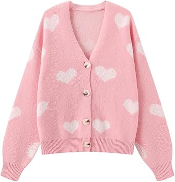 Womens Loose and Sweet Heart Knitted Button Cardigan top Jacket