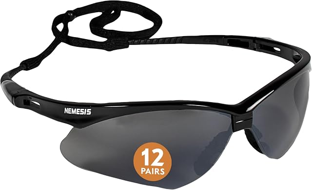 Kleenguard V30 Nemesis Safety Glasses (25688), Smoke Mirror with Black Frame, 12 Pairs / Case