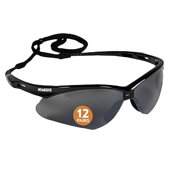KleenGuardTM V30 NemesisTM Safety Glasses 25688, with Mirror Coating, Smoke Lenses, Black Frame, Unisex Sunglasses for Men and Women Qty 12
