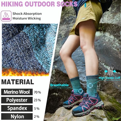 Merino Wool Hiking Socks Thermal Warm Winter Cozy Cushioned Moisture Wicking Crew Socks for Women 5 Pairs3