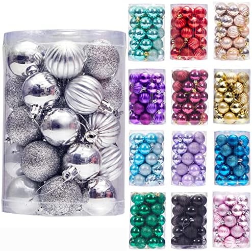 34ct Small Christmas Ball Ornaments Shatterproof Christmas Hanging Tree Decorative Balls for Party Holiday Wedding Decor Sliver, 1.57",40mm