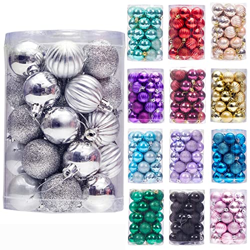 34Ct Small Christmas Ball Ornaments Shatterproof Christmas Hanging Tree Decorative Balls For Party Holiday Wedding Decor Sliver, 1.57",40Mm #TOP1