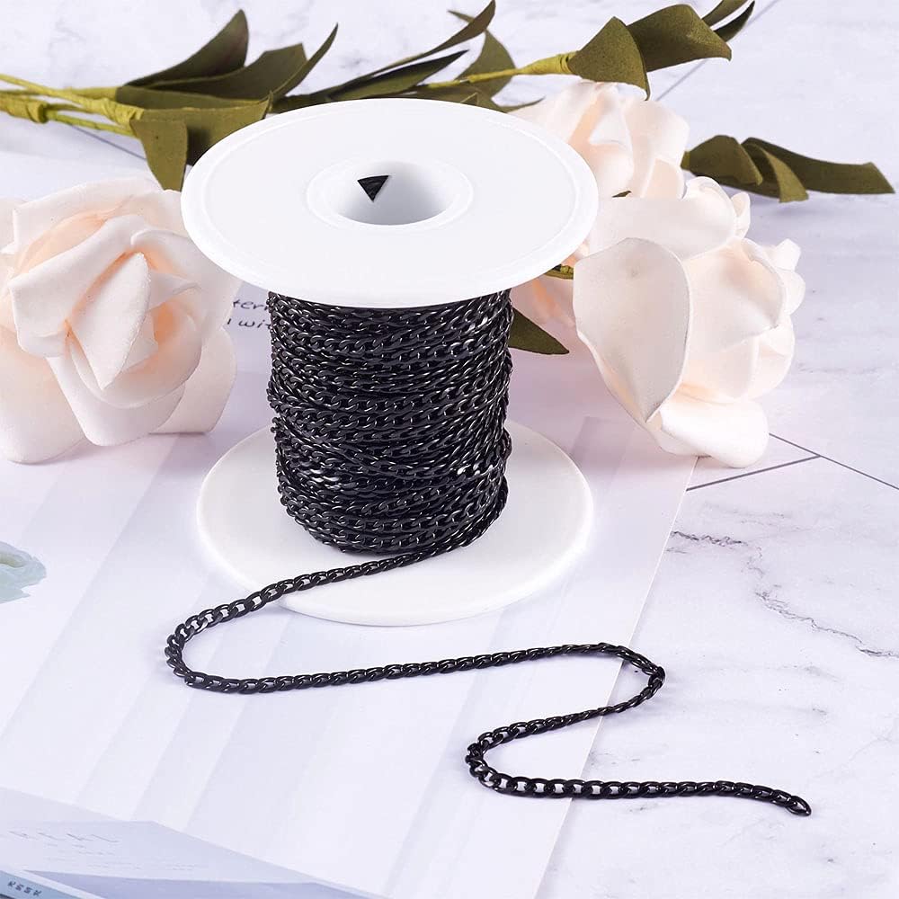 32.8 Feet 304 Stainless Steel Curb Chains Electrophoresis Black Unwelded Sturdy Twisted Necklace Cable Chain Link 3mm with Spool for DIY Bracelet Necklace Jewelry Crafts Making …