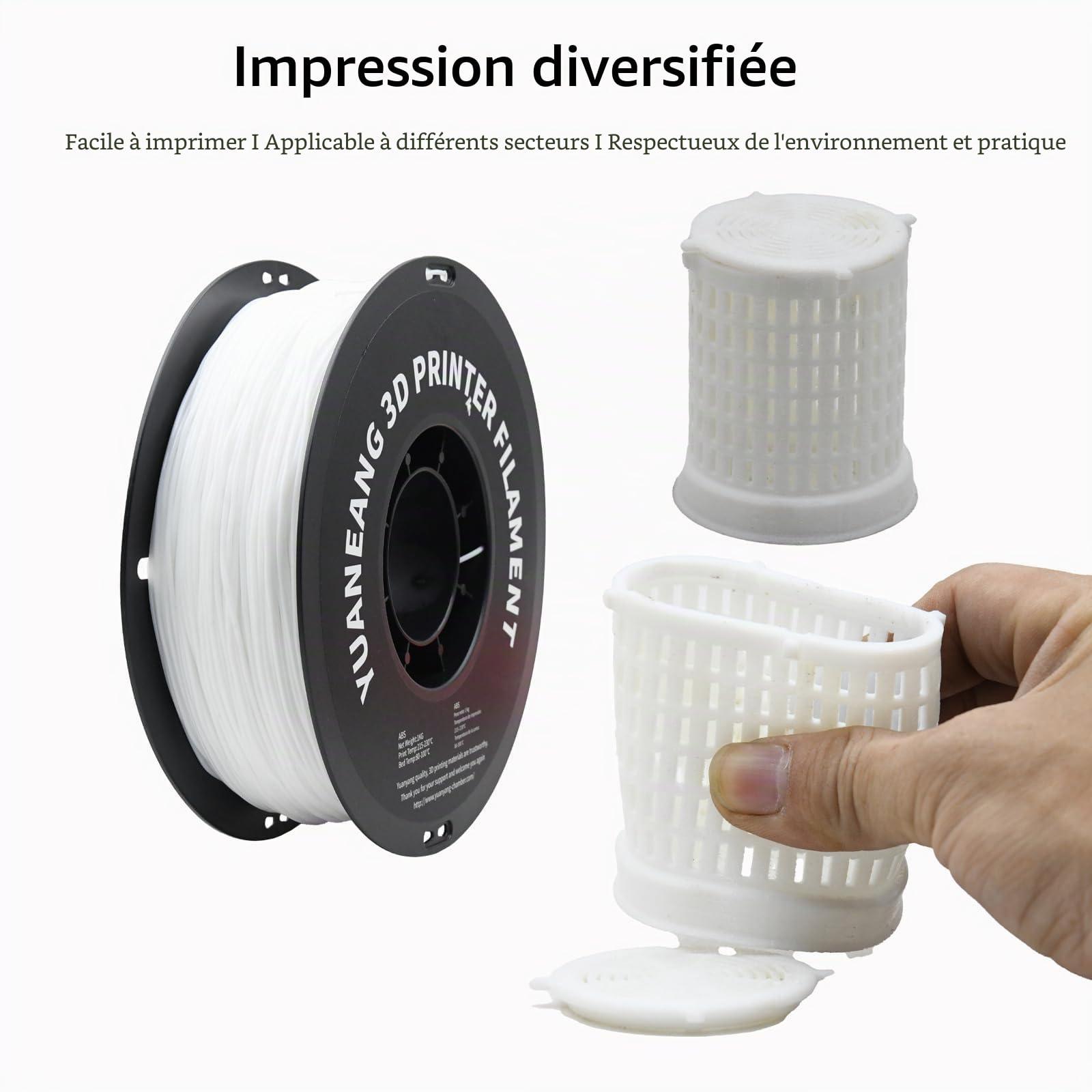 Lot de 10 rouleaux de filament PETG pour imprimante 3D, précision dimensionnelle +/- 0,03 mm, bobine de 1 kg, 1,75 mm, convient à la plupart des imprimantes 3D, 10 kg blanc