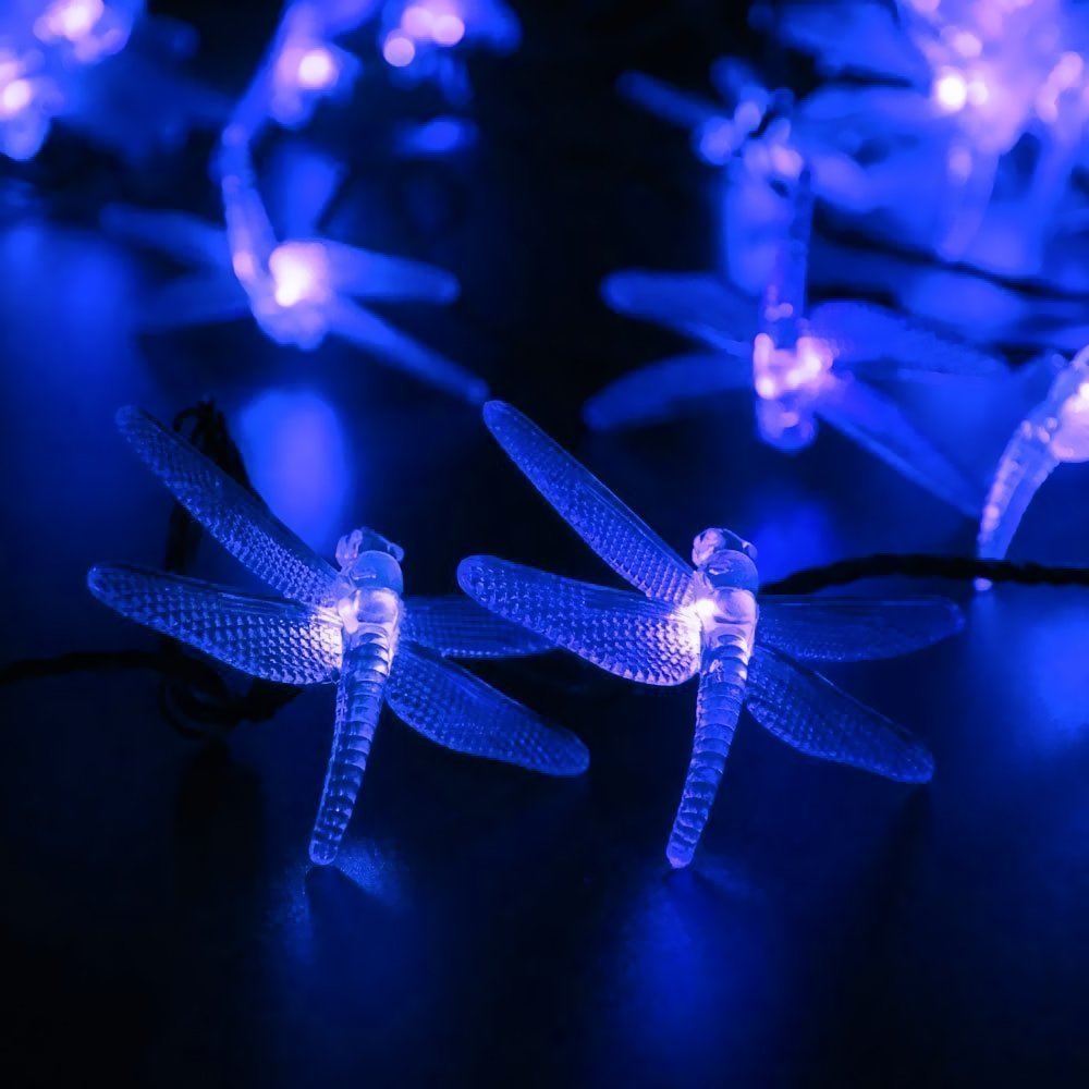 Dragonfly Solar String Lights Outdoor, DINOWIN 20ft 30 LED Waterproof Fairy Lights Decorative Lighting for Indoor/Outdoor Home Garden Lawn Fence Patio Party and Holiday Decorations (Blue) - Image 4