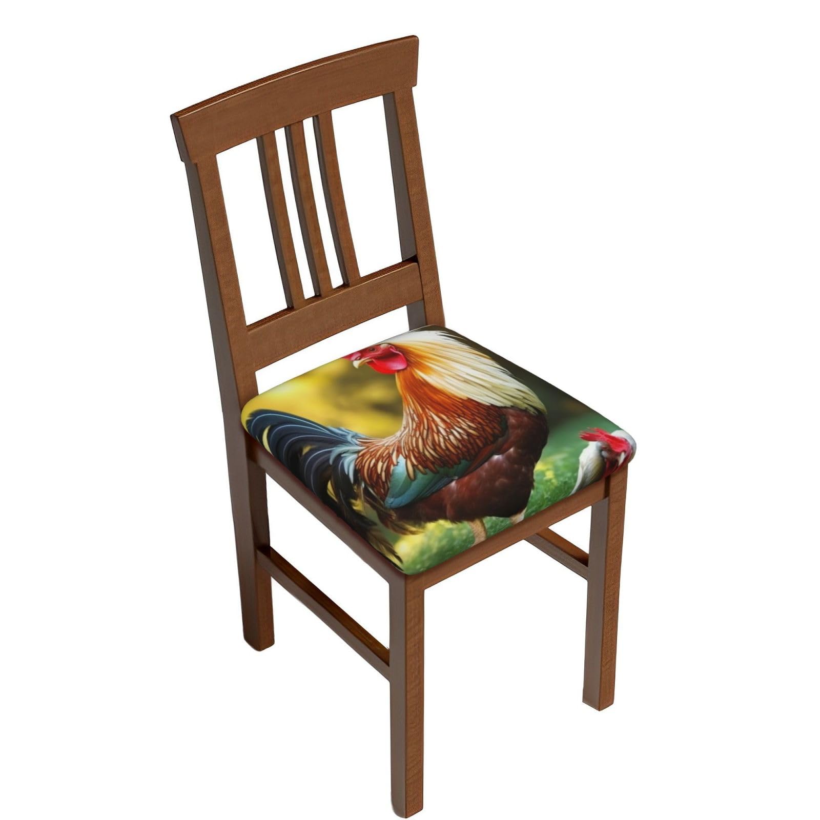 Fodpand Two Pieces Beautiful Rooster Hen Square Stool Covers Stretch Removable Square Bar Stool Seat Covers Washable Dustproof Stool Cushion Slipcover Soft Milk Silk Bar Chair Covers With Band