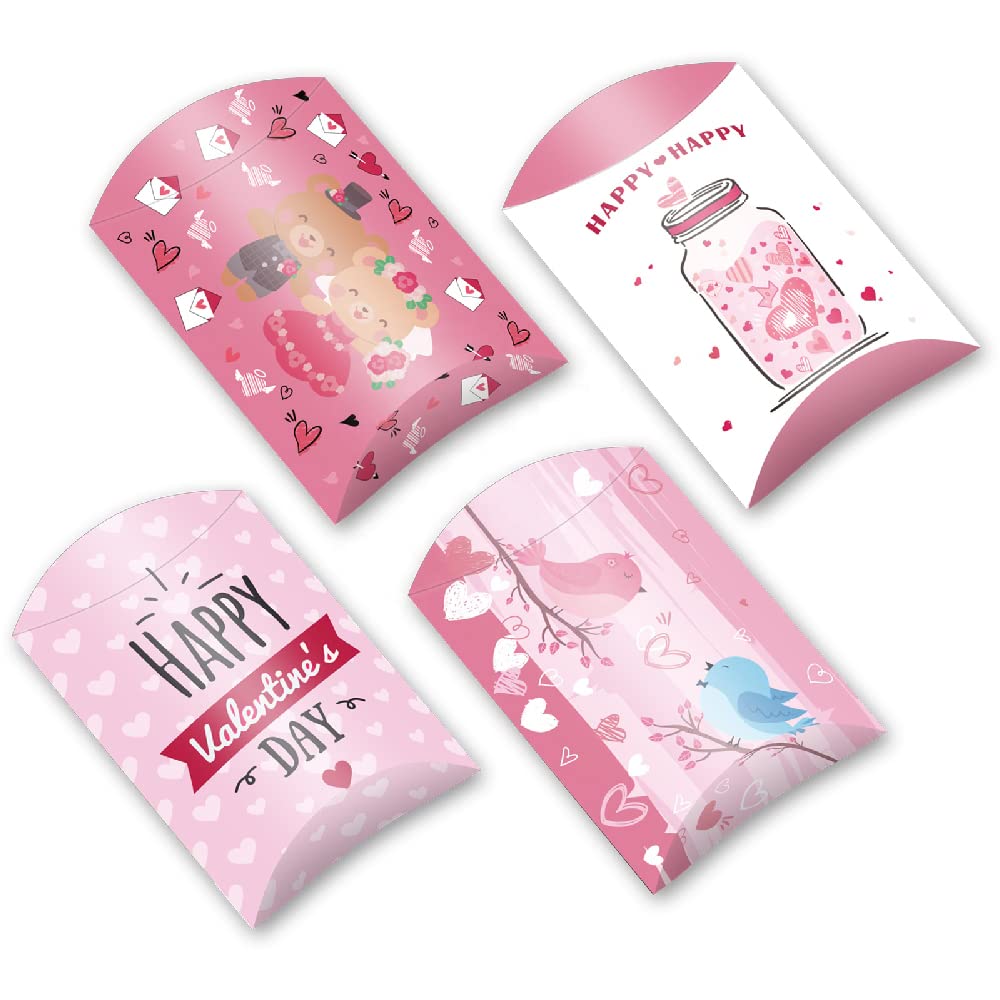 thePartyPopperHappy Valentine's day Pillow Shape Treat Boxes Set of 12 for Candy, cookies, sweets and treats