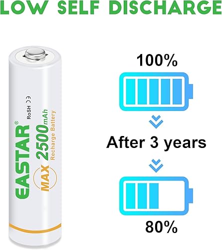 Miniatura 6 de EASTAR BTS Baterías recargables AA  Batería doble A de 1.2 V 2500 mAh de alta capacidad para el hogar y al aire libre, 1000 ciclos de larga
