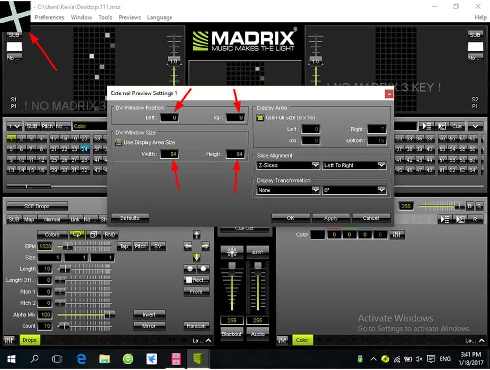 Screenshot of LED Studio software interface for configuring connection mode and pixel settings