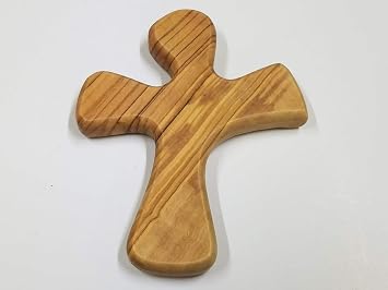 Olive Wood Prayer Cross Hand Held Cross Made to Perfectly Fit in Your Hand by Bethlehem Gifts TM Simple