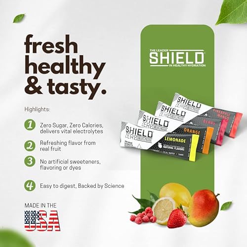 Shield Zero 32Ct Electrolytes Hydration Packets Variety, Sugar Free, Eco Pouch, Keto, Vegan, Rapid All Natural Replenisher, From Real Fruit, No Grit, Gluten, Dairy, Or Soy, Caffeine Free #TOP4