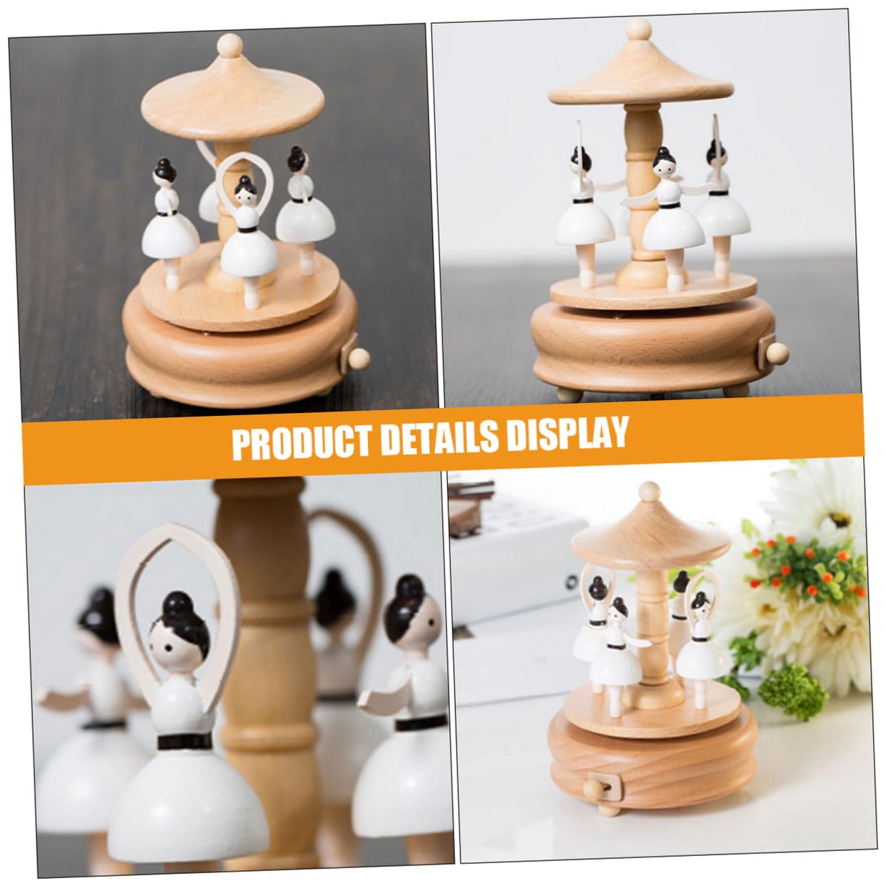 Caja de Música de Carrusel Giratoria de Madera Decoración Musical para Escritorio Adorno Creativo Figura de Bailarina Adecuado Obsequio Infantil y Cumpleaños Diseño Artesanal
