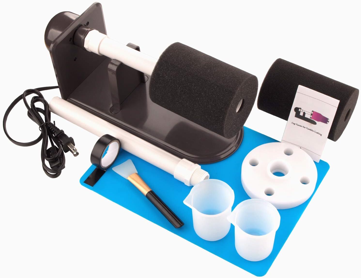 Fully Assembled Cup Turner for Tumbler - Cup Spinner Cuptisserie for Tumblers Crafts 10-35oz Normal Skinny with 2 Flexible Foams and Epoxy Tools Accessories