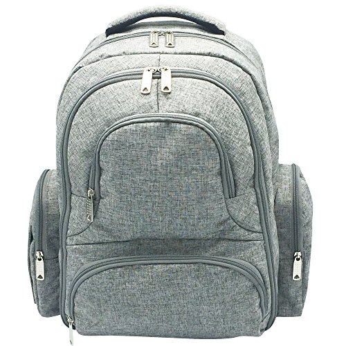 Diaper Bag - Multi-Function Portable Waterproof Nappy Large Backpack for Travel with Baby - Stroller Straps, Changing Mat, Insulated Pockets - Unisex Men & Women-Stylish Cute Design-Grey