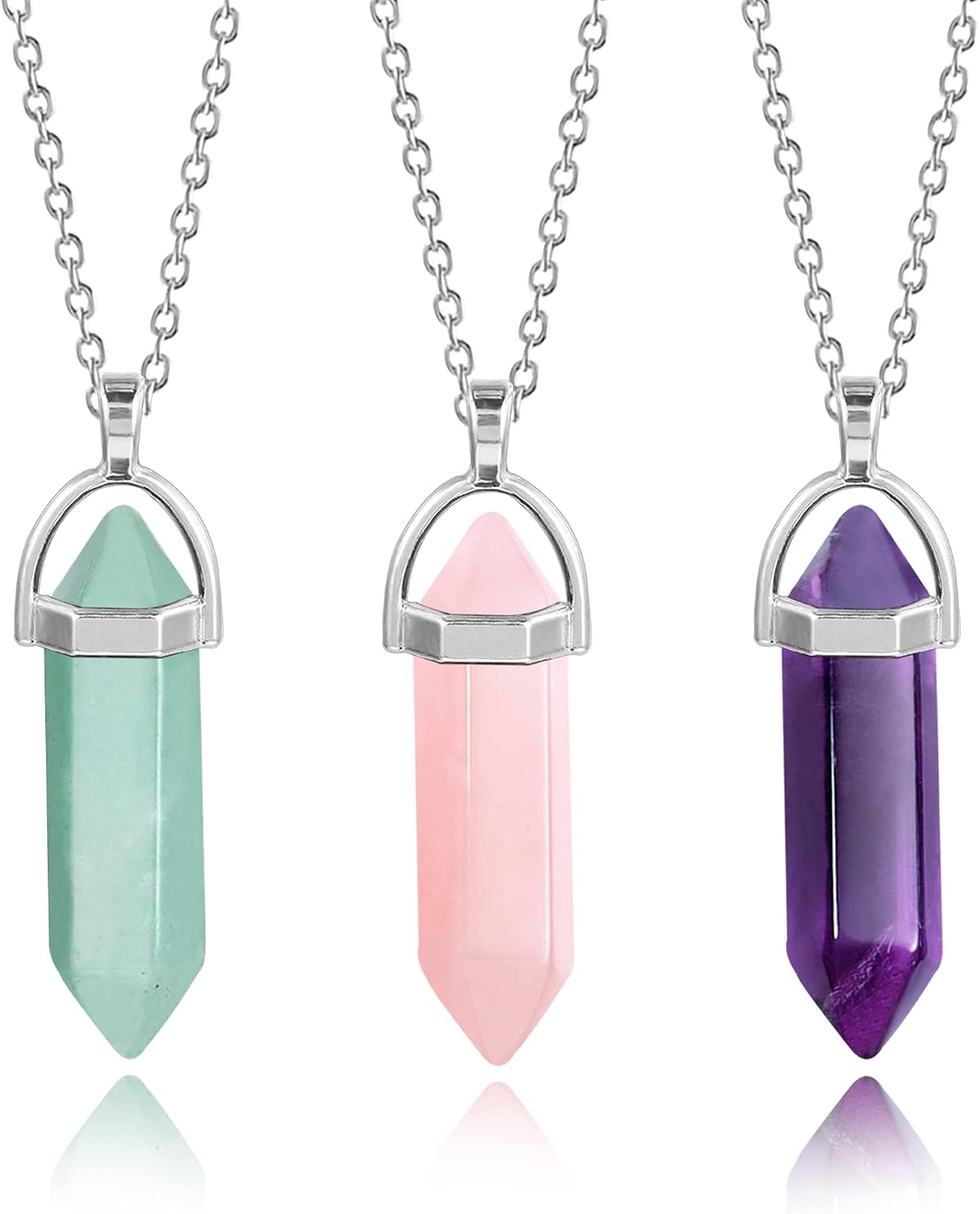 ALEXCRAFT Healing Crystal Necklaces for Women Natural Hexagonal Pointed Quartz Necklace Wire Wrapped Reiki Chakra Crystal Pendant Necklace