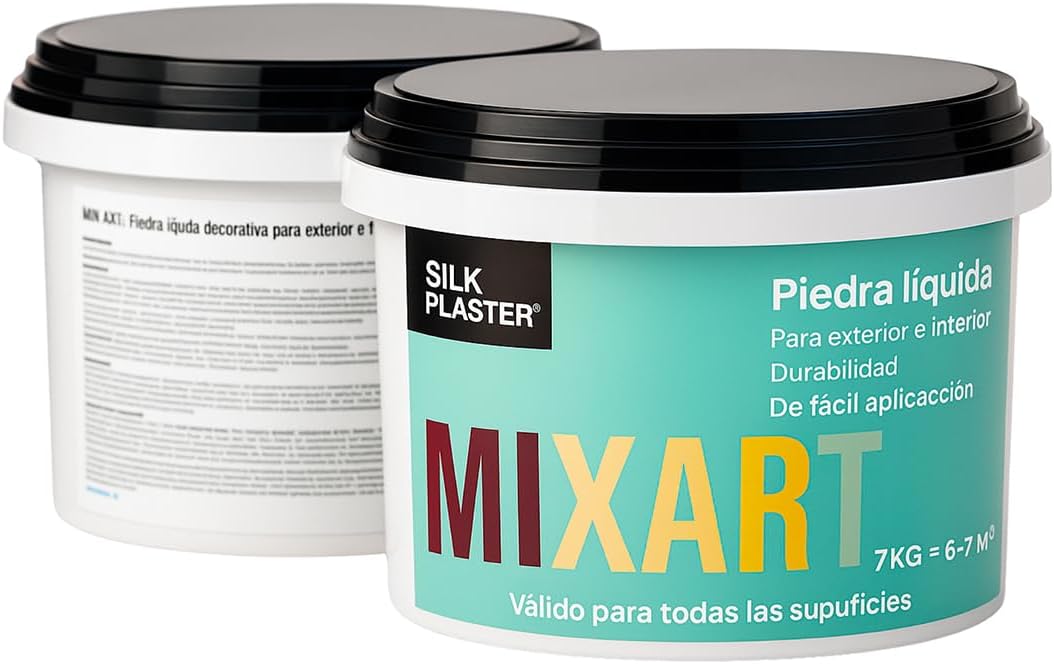 Mixart Liquid Stone Decorative Coating 7 kg – Yield up to 7 M2 – Indoor and Outdoor – Natural Stone Effect – Ready to Use – Medium Concrete Grey