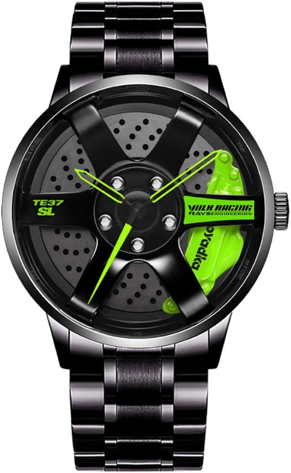 SKOXIStainless Steel Watches for Men-Waterproof Stainless Steel Japanese Quartz Wrist Watch Sports Men's Watches-Car Wheel Rim Hub Unique Design