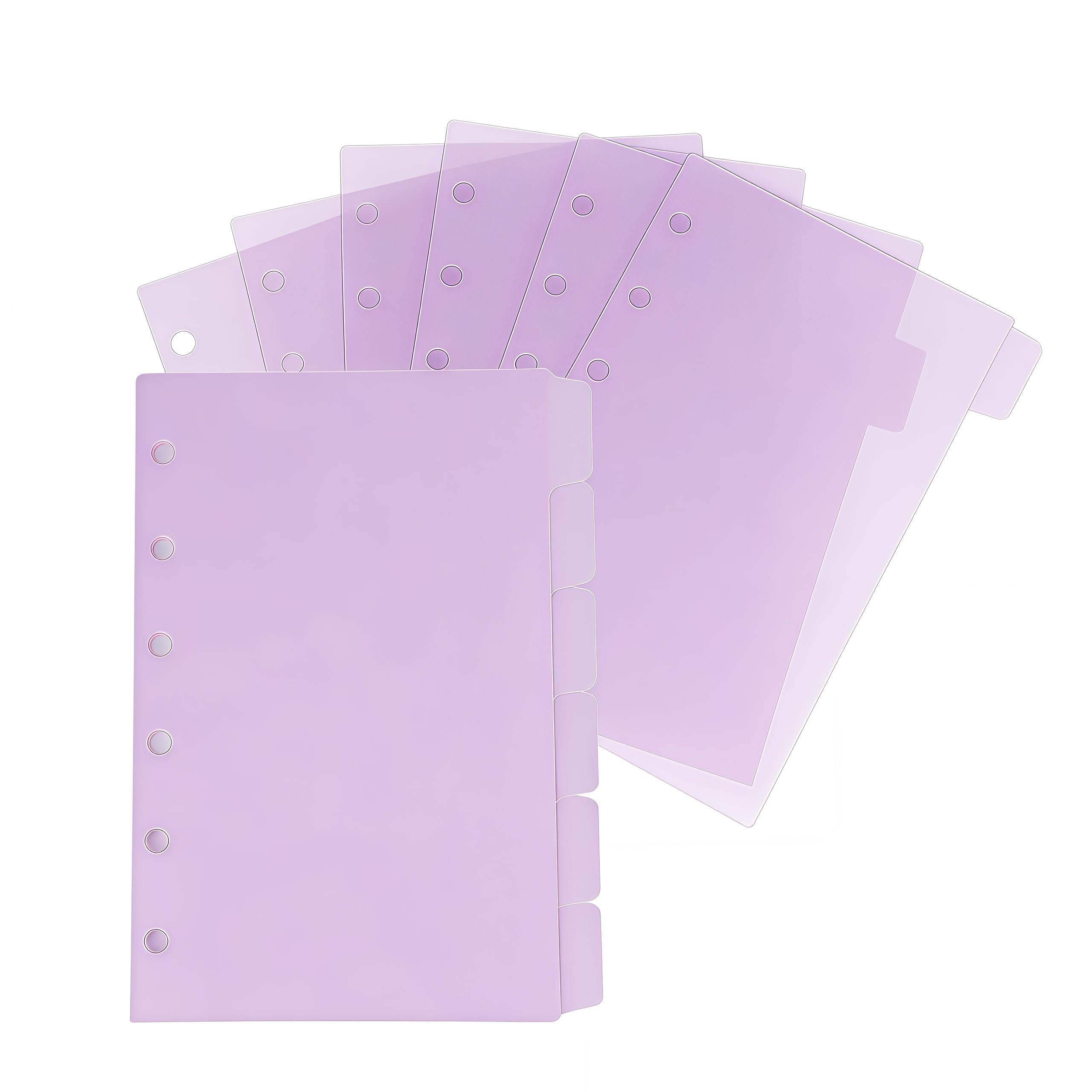 Alaviitsi A7 6-Ring Binder Dividers, 2 Sets 12 PCS 1/6 Cut Tabs Plastic Index Dividers, A7 Planner Inserts for 6-Holes Binder Notebooks, Light Purple