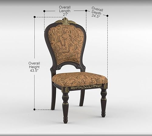 Miniatura 3 de Juego de 2 sillas auxiliares formales tradicionales, acabado cereza con tapicería jacquard con punta dorada, muebles de comedor de lujo para