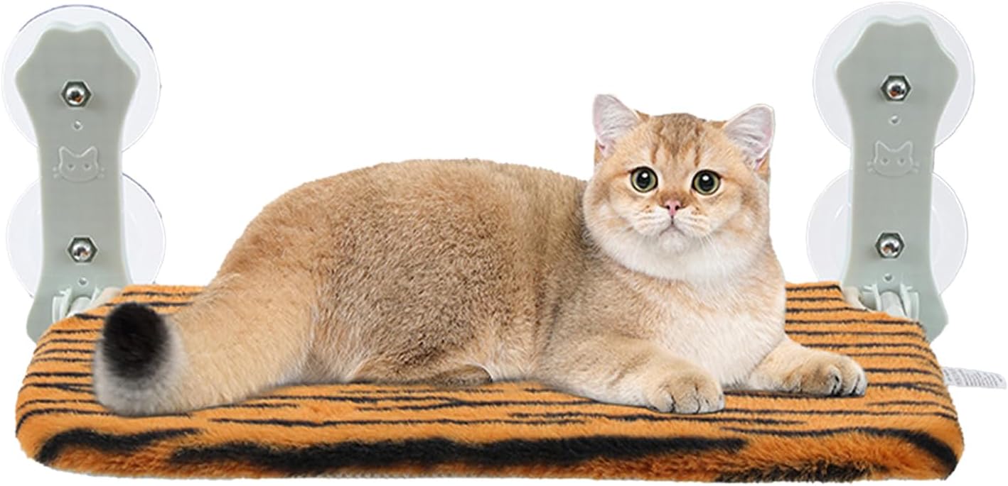 Cat Window Perch - Cordless Foldable Breathable Cushion Seat,Metal Frame Window Cat Hammock with Strong Suction Cup,for Small Medium Large Sized Pet Kitten Sleep Rest Home Indoor Living Room Sill