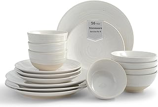 Sango Siterra 16-Piece Rustic White Stoneware Dinnerware Set – Service for 4, White with Glossy Speckle Overlay, for Everyday Dining & Entertainment, Microwave & Dishwasher Safe