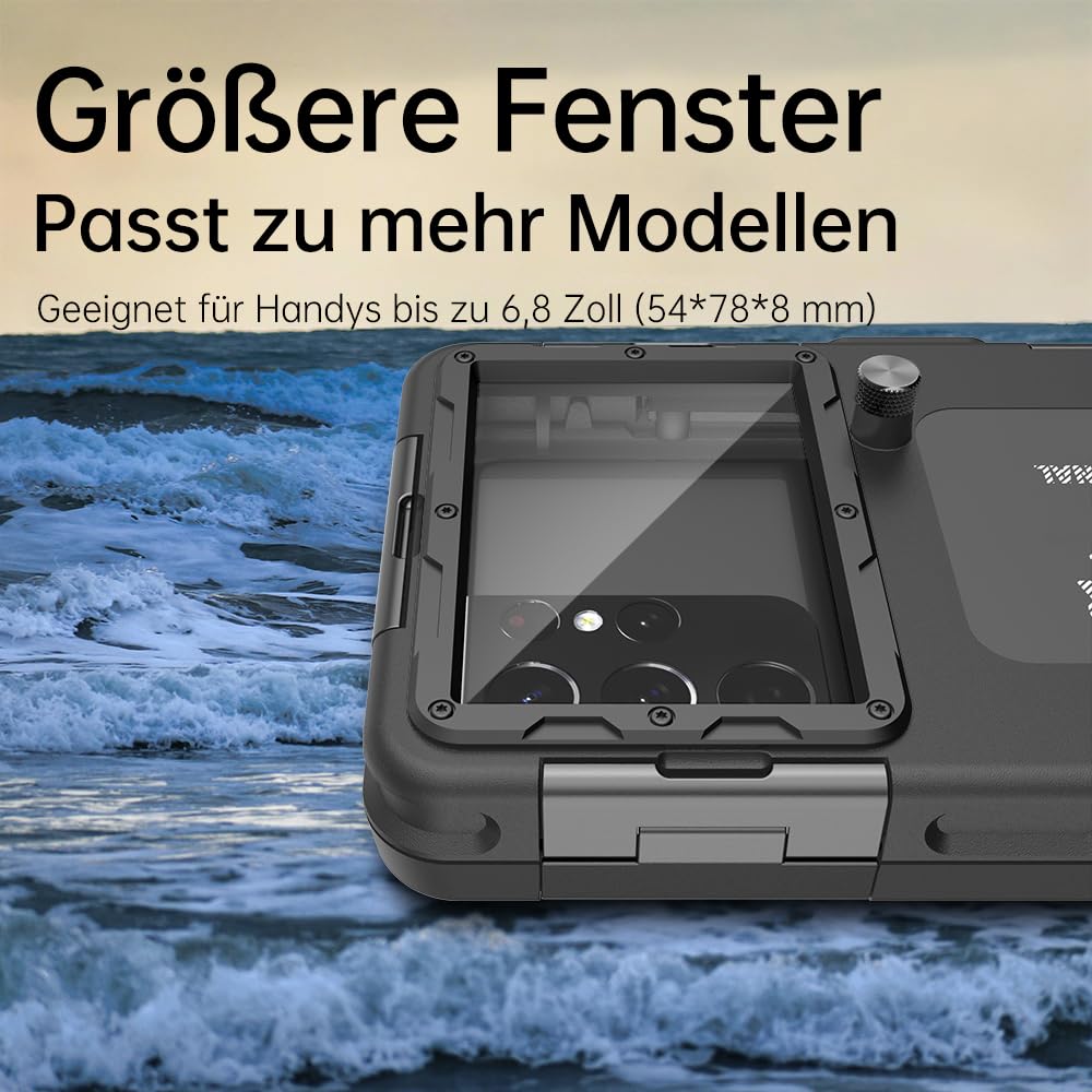 Unterwasser-Tauchgehäuse für iPhone, Samsung Galaxy, Huawei Xiaomi Redmi Smartphones, Professioneller Schutz [15m/50ft], wasserdichte Hülle für Schnorcheln, Surfen, Fotos & Videos (Schwarz)
