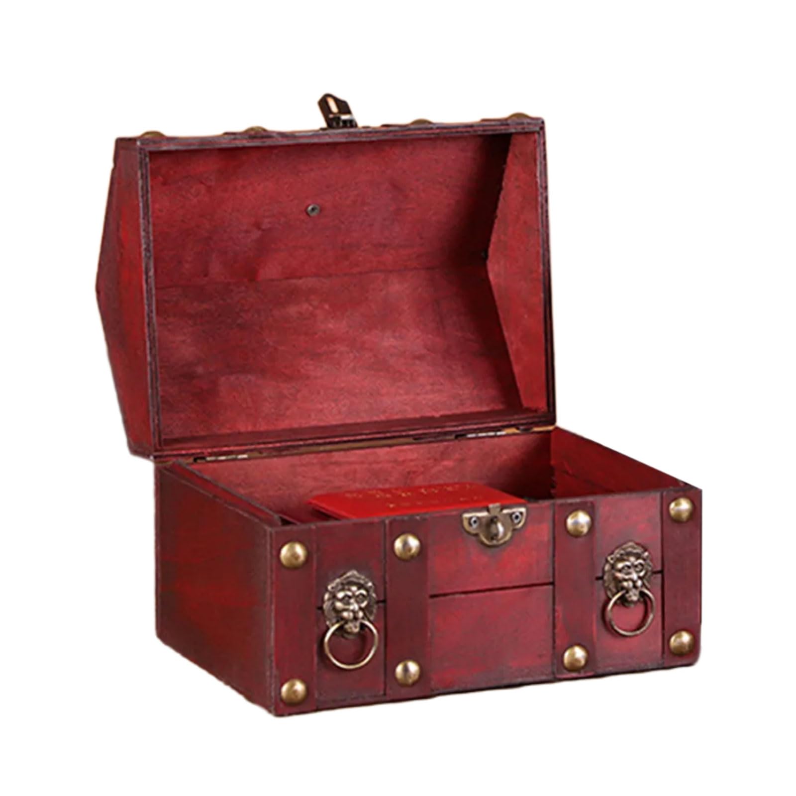 Osniyaw Red Retro Wooden Storage Box, Antique Castle, Decorative Home Organisers, Sturdy Natural Materials, Collector's Chest, Handmade Wooden Box