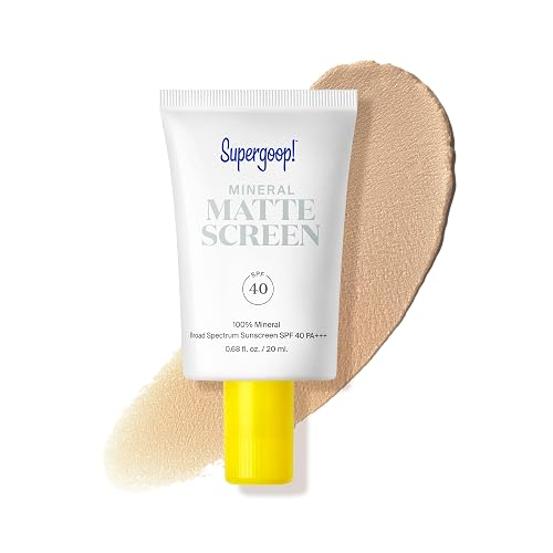Supergoop! Mineral Mattescreen (SPF 40) - 20 mL - Mineral, Oil-Free Broad Spectrum Sunscreen - Smooths Skin’s Appearance, Minimizes Pores & Controls Shine - Water & Sweat Resistant - 0.68 Fl Oz (Pack of 1)
