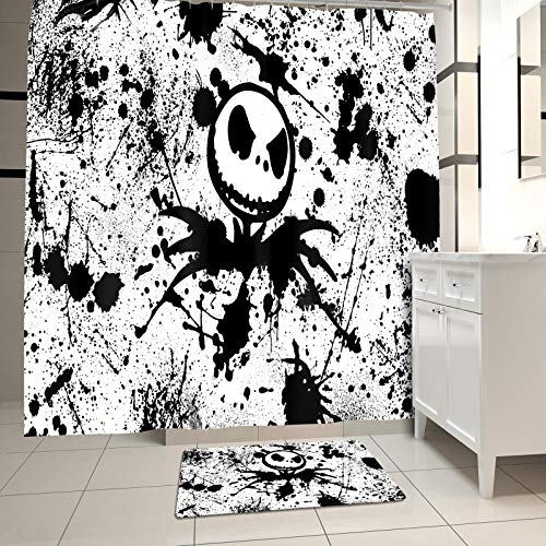 Dzglobal Halloween Shower Curtain Set With Bathroom Rug Pack Of 2 Christmas 100% Microfiber Polyester With 12 Hooks, Skull Bathroom Decor Set Waterproof Washable 65X72Inch #TOP29
