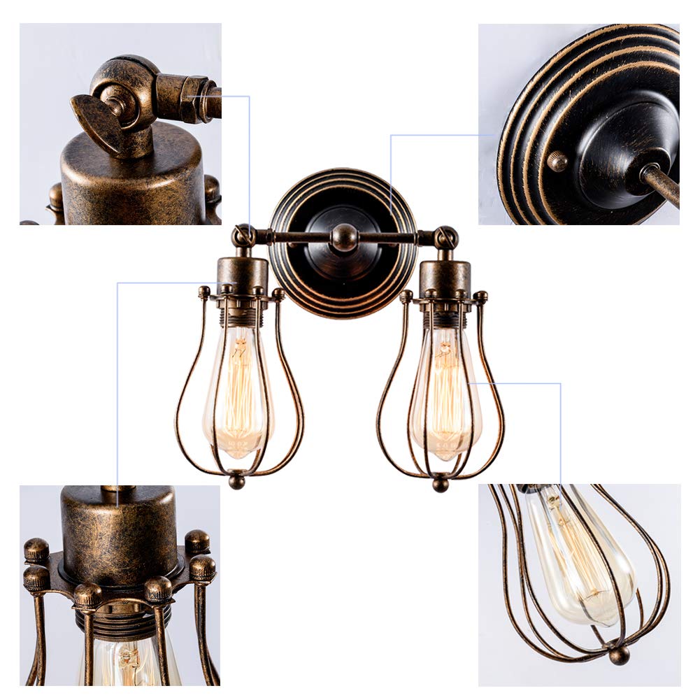 Applique Vintage Applique Industrial Regolabile in Metallo Lampade Da Parete Interno Lampade Rustiche E27 per Bar Caffè Hotel Ristorante Loft e Cucina (Bronzo a olio)
