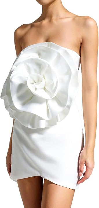 BELLA BARNETT 3D Flower Strapless Dress Mini cocktail Dress White Graduation Dress Fairy Birthday Dress