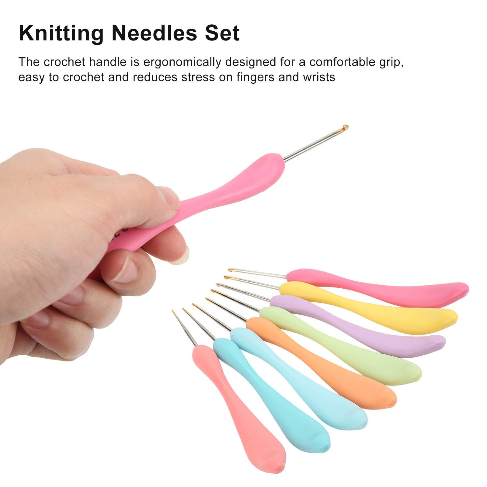 8-Piece Ergonomic Soft Grip Comfy Crochet Hooks Set - Multicolored Knitting Needles - View #4