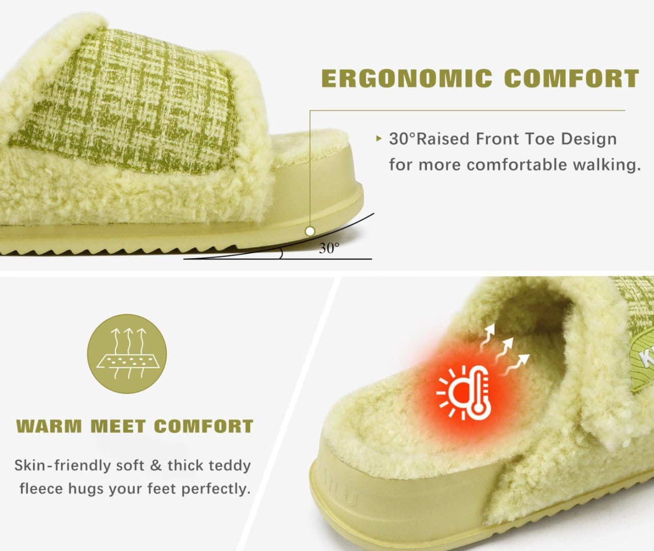 KuaiLu Cushion Slippers For Women with Orthotic Arch Support Wide Adjustable Open Toe Furry Fur Sandals Warm Teddy Fleece Recovery Slides Slip On House Shoes Indoor Outdoor Outfits - Image 5