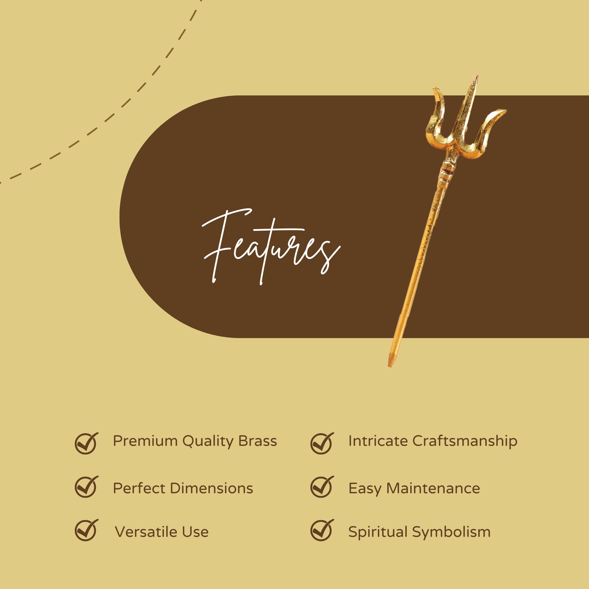 Putrika Brass Trishul for Pooja 6 Inch |Shiv Trident for Temple Décor|Pital Golden Finish Lord Shiva Trishul |Brass Trident Stick for Mandir|Hindu Religious Pooja Item (32g)-Small(Insert SOOLAM) 3