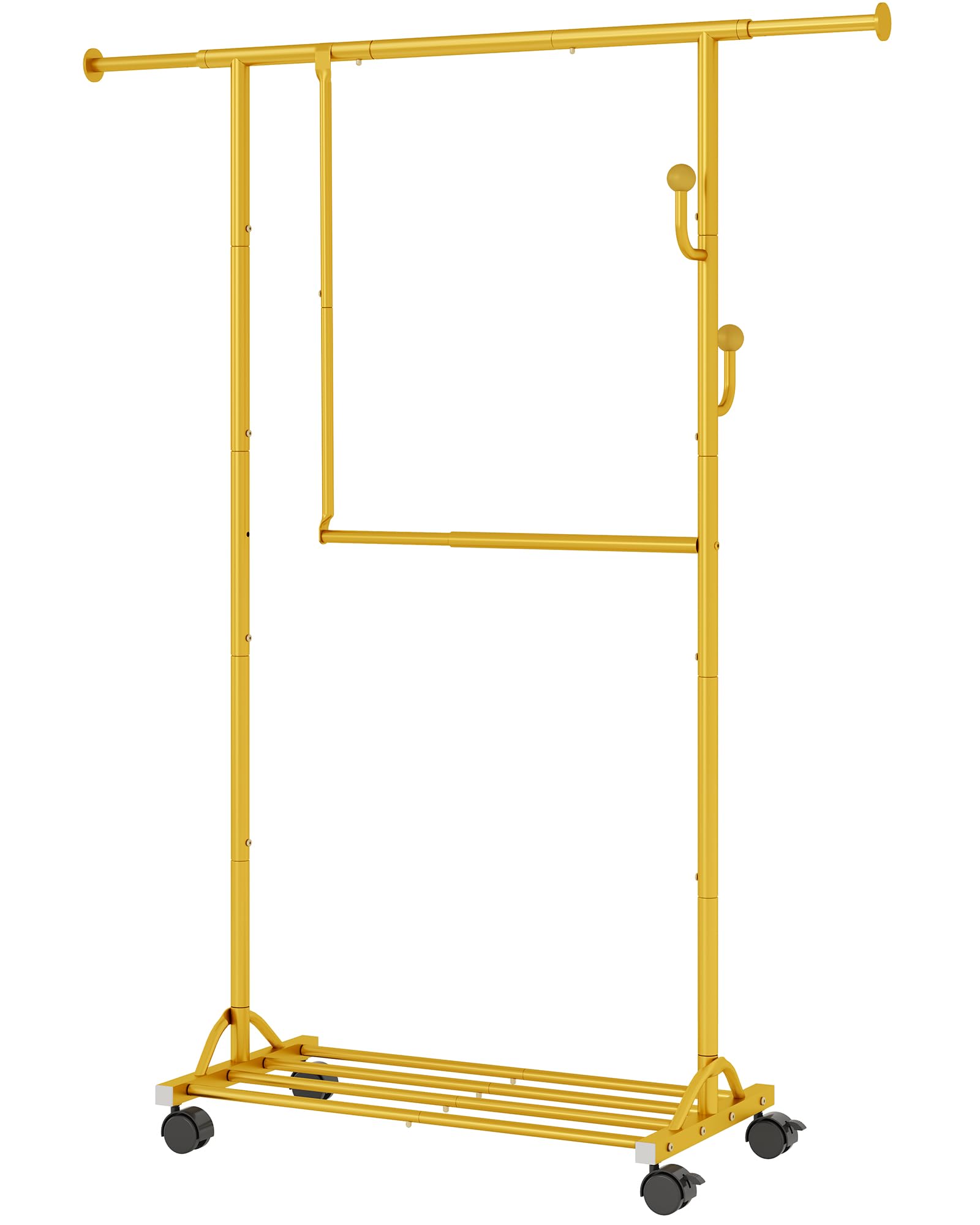 FAVOOSTY Stand Appendiabiti con Ruote, Attaccapanni Estensibile,Barra centrale regolabile, Doppia barra, (90-120) x 39,5 x160 cm, Facile montaggio,Oro