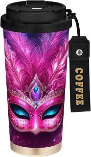 Carnival Masquerade Mask Mardi Gras Travel Coffee Mug 17oz Insulated Tumbler with Flip Lid & Straw Leak-proof Stainless Steel Coffee Cup