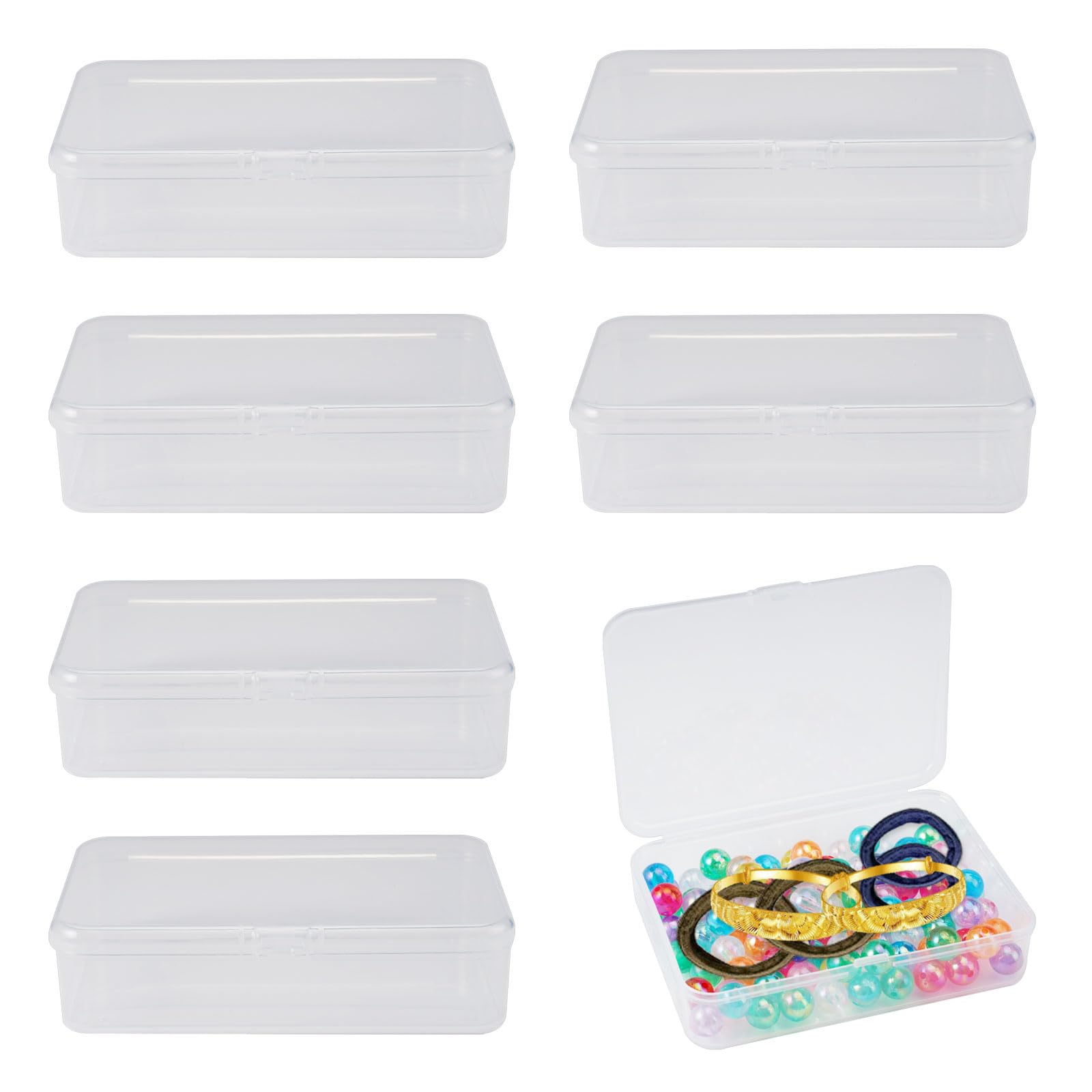 6 Piezas Cajitas de Plastico Pequeñas, 10.5x7.5x2.5cm Contenedor de Cuentas Pequeñas con Tapa, Rectangulares Transparentes con Tapa, Mini Caja de Almacenamient, para Cuentas, Joyas, Artículos