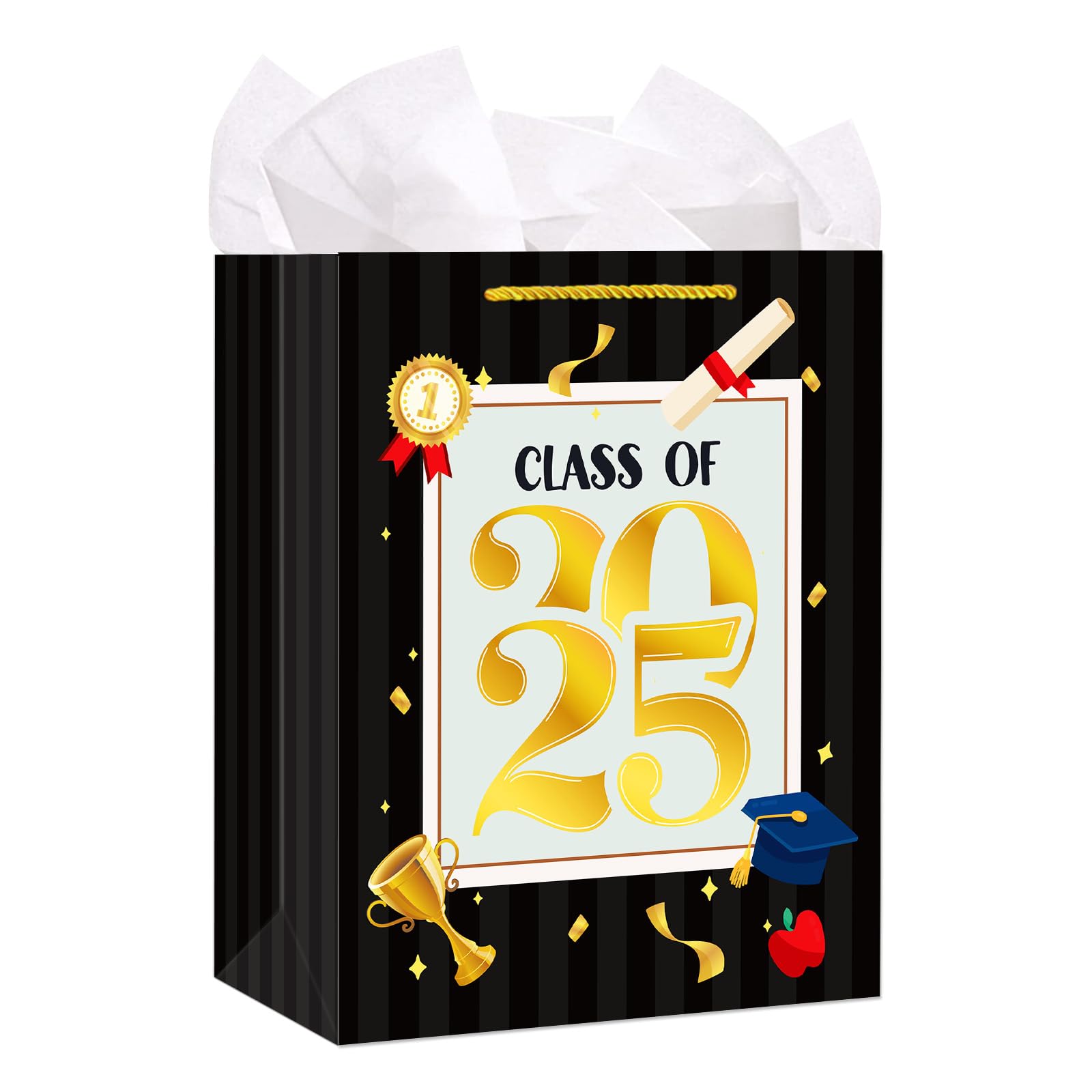 Photo 1 of FLYAB Class of 2025 Graduation Gift Bag - 11.5" with Tissue Paper Congratulations Gifts Bag with Handle Graduation Party Favor Bags for Her Him High School College Senior Graduates