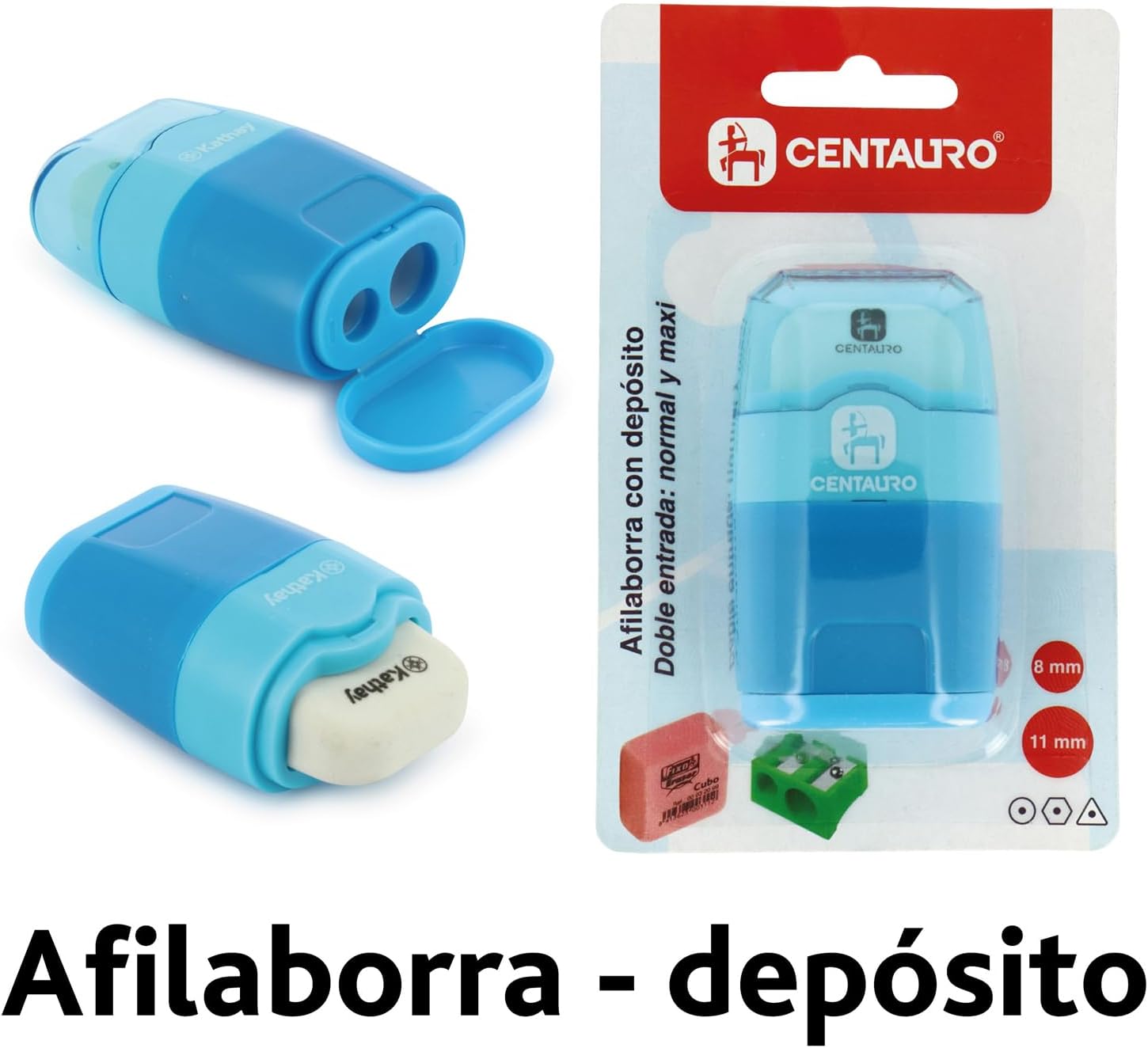 Centauro Double Entry Pencil Sharpener: Normal and Maxi, Diameter 8 and 11 mm, Perfect for Round, Hexagonal and Triangle Pencils. Random Colours