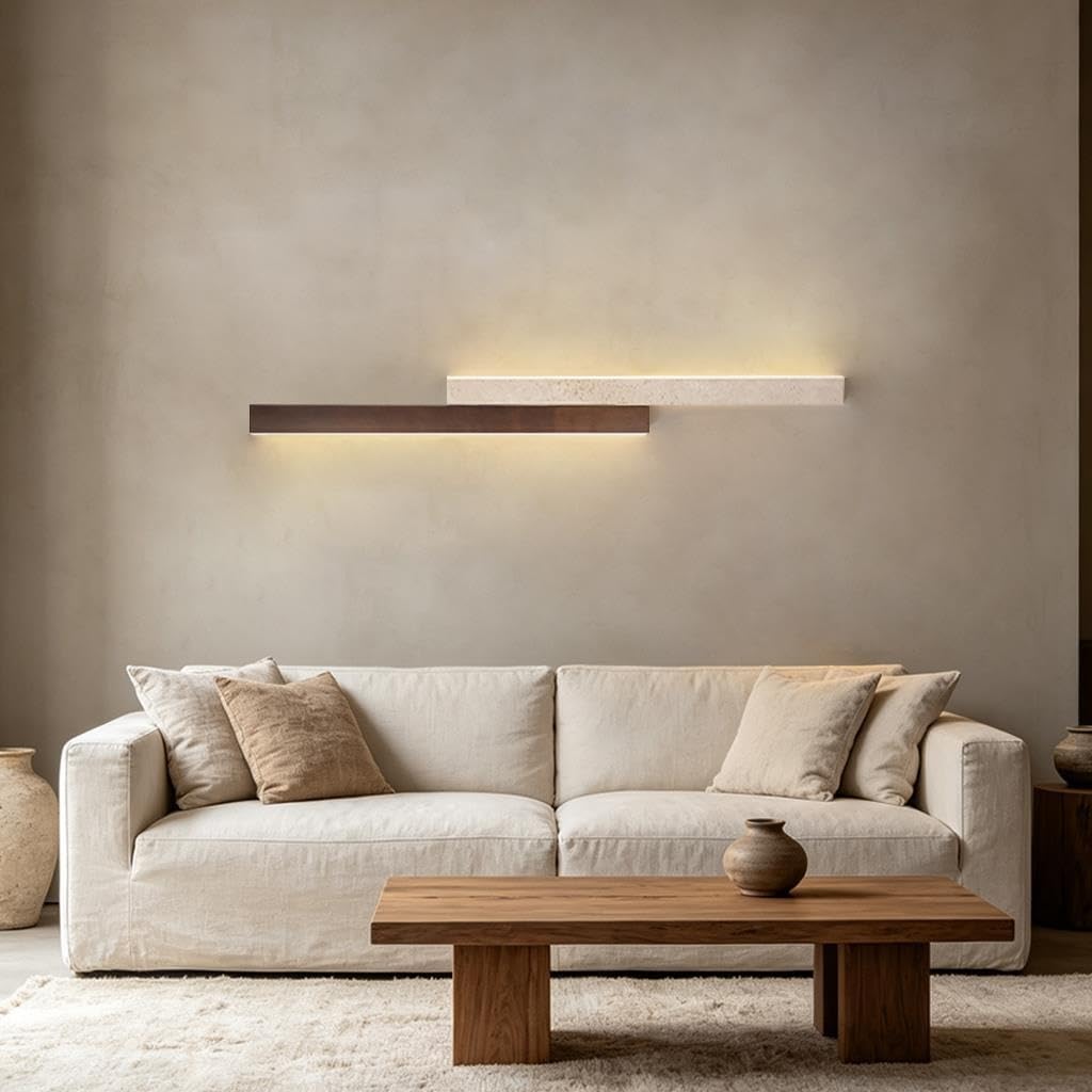 Nowoczesne Kinkiety LED Kinkiety Z Naturalnego Marmuru Z Funkcją Regulacji Jasności Za Pomocą Pilota Stylu Wabi-sabi Nadające Się Do Sypialni Salonu Klatki Schodowej Korytarza(90CM)